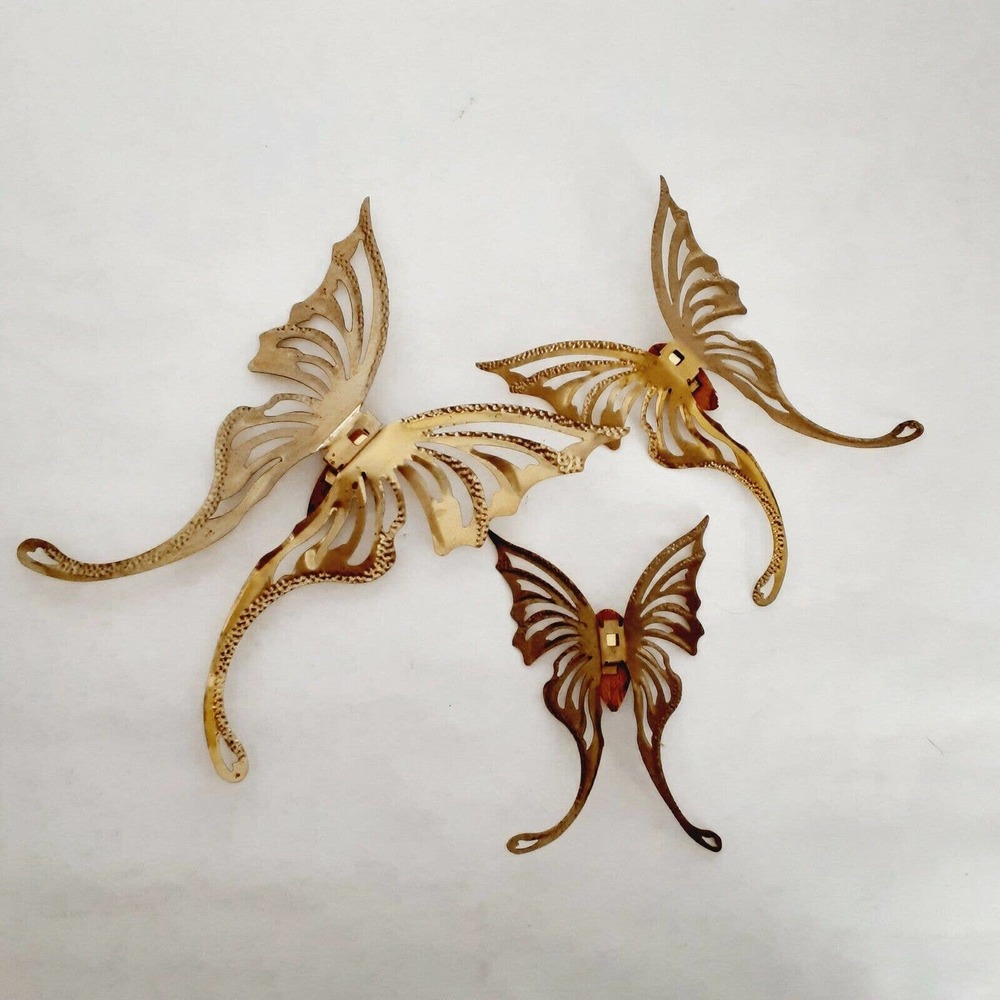 Vintage Brass Tin Butterflies Set Of 3 Malleable Romantic Whimsy - Picture 6 of 6